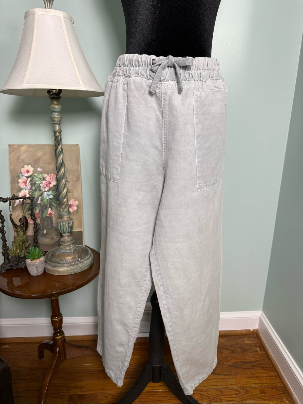Zara Women’s XL Light Green/Blue Drawstring Cotton Pants